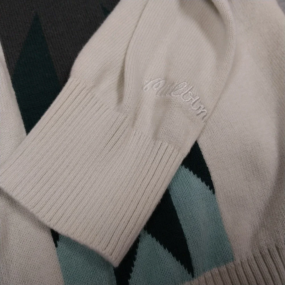 Malbon Sweater Mens Small Cream Quarter Zip Sundance Intarsia Knit Aztec Polo